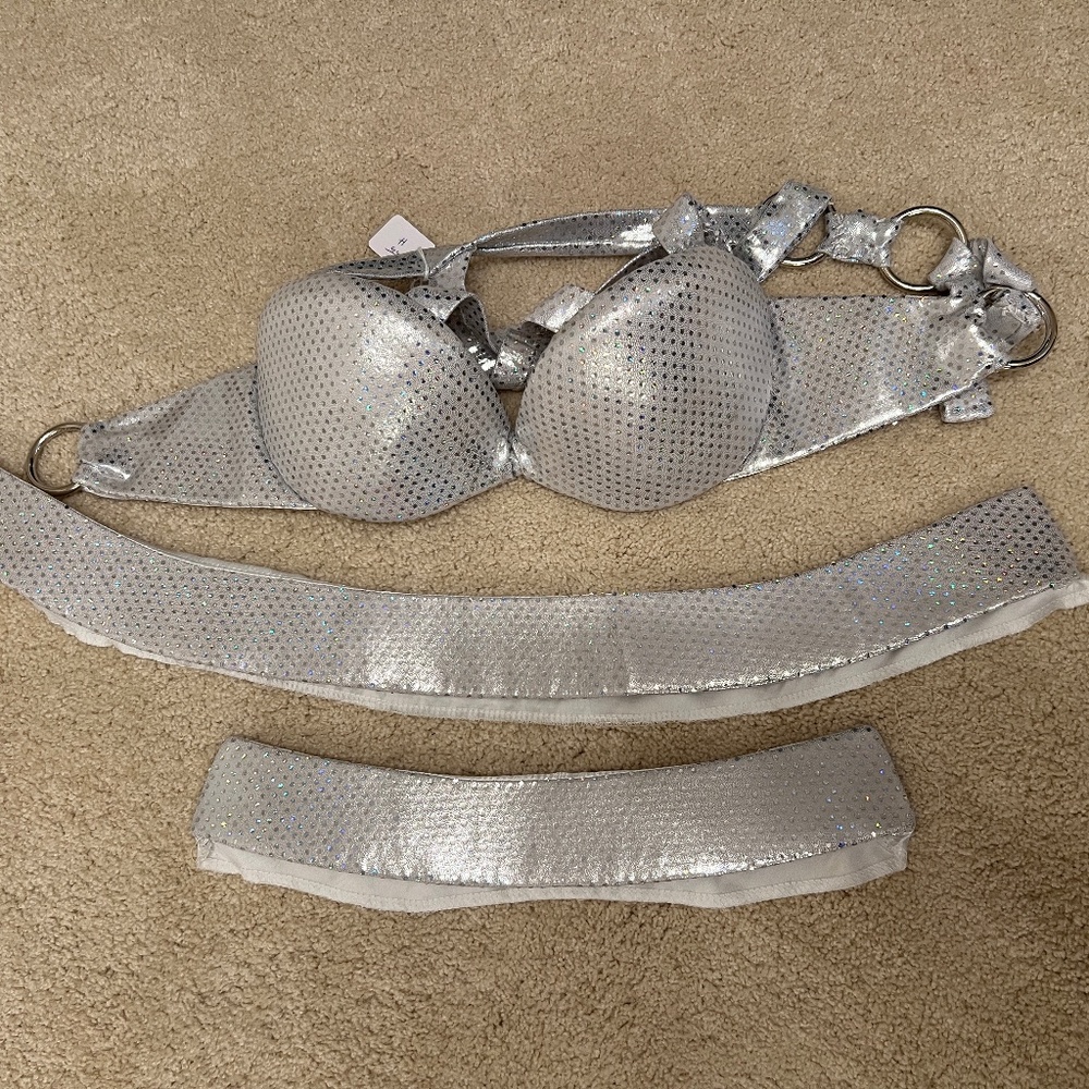 NEW Silver White Holographic Bedlah Bellydance Bra Belt Base